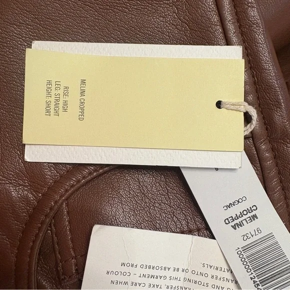 NWT Wilfred Pants Melina Crop Cognac Brown Faux Leather Sz. 8 - Picture 11 of 14